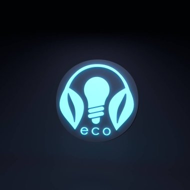 Neon ikon eko enerjisi. Ekoloji konsepti. 3d resimleme.