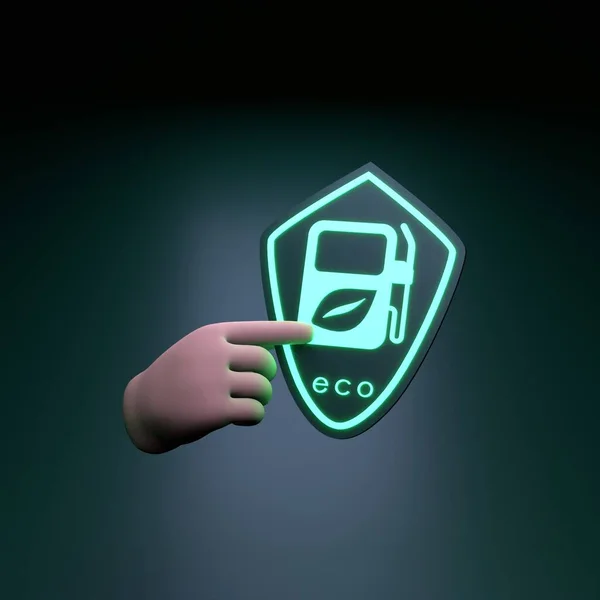 Hand Holding Neon Eco Fuel Icon Ecology Concept Render Illustration — Stock fotografie