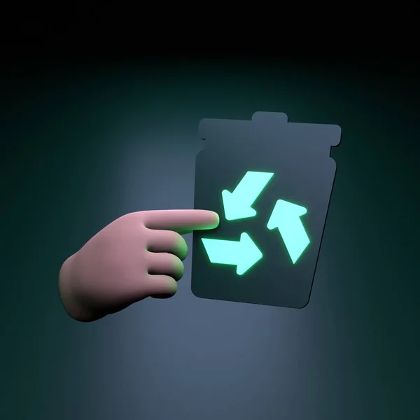 Hand Holding Eco Recycling Neon Icon Ecology Concept Render Illustration — Foto de Stock