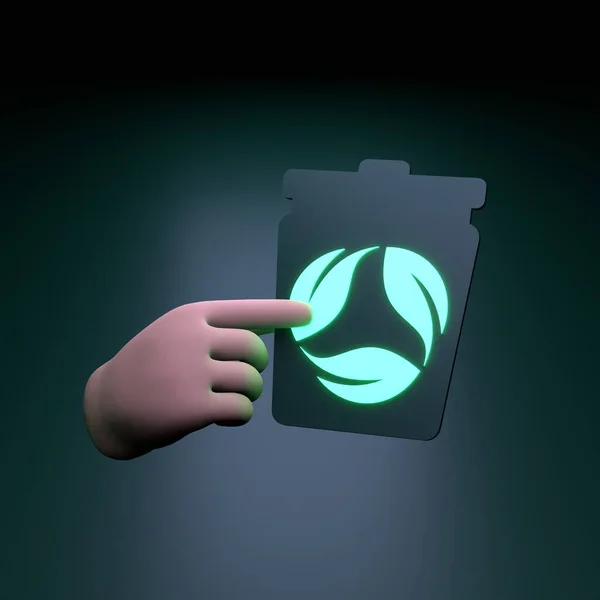 Hand Holding Eco Recycling Neon Icon Ecology Concept Render Illustration — Stockfoto