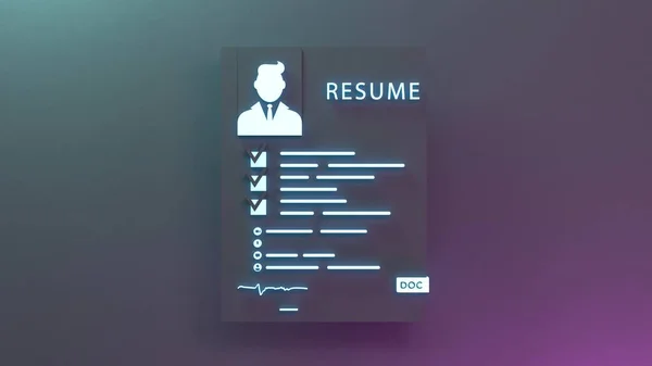 Candidate resume neon icon. Personnel search concept. 3d render illustration. High quality 3d illustration