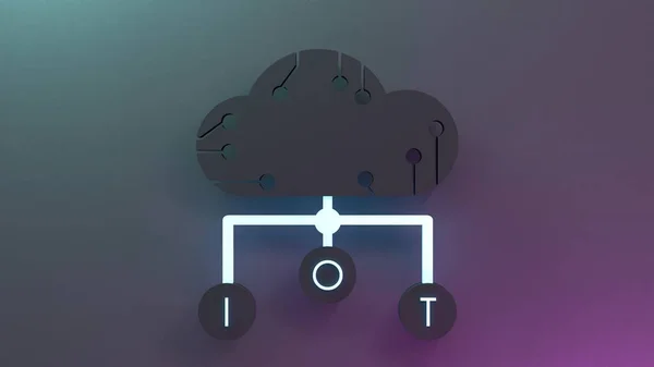 Neon Internet thing logo symbol. IoT concept. 3d render illustration.