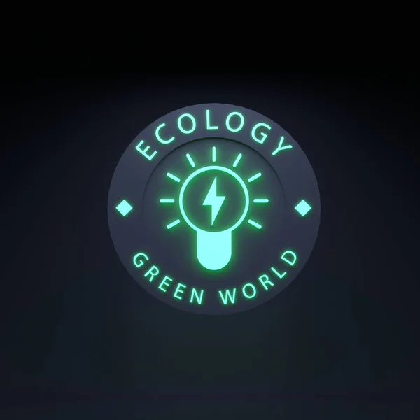 Neon Icon Theme Eco Ecology Concept Render Illustration — Fotografia de Stock