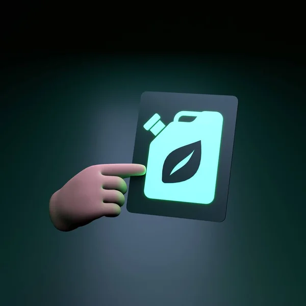 Hand Holding Neon Eco Fuel Icon Ecology Concept Render Illustration — Fotografia de Stock