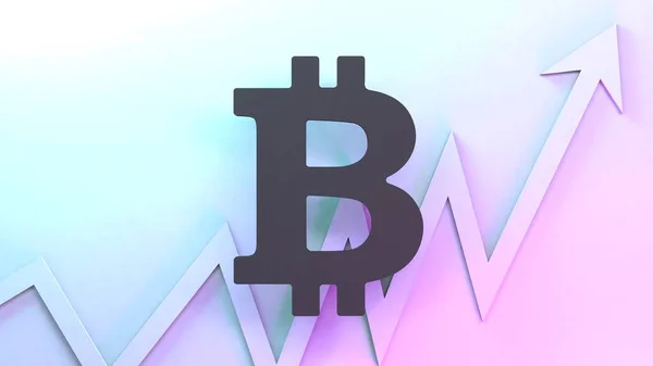 Bitcoin Logo Growth Chart Render Illustration — 图库照片