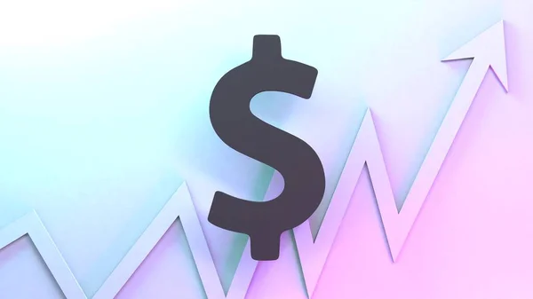 Dollar logo and growth chart. 3d render illustration.