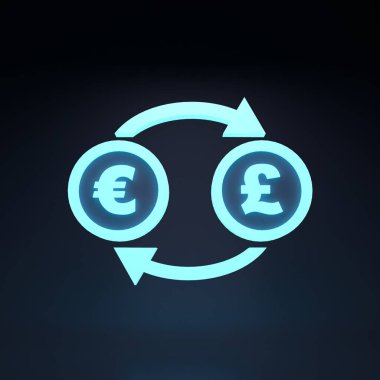 Euro ve pound dönüşümü. 3d resimleme.