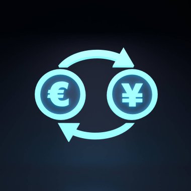 Yen ve Euro dönüşümü. 3d resimleme.