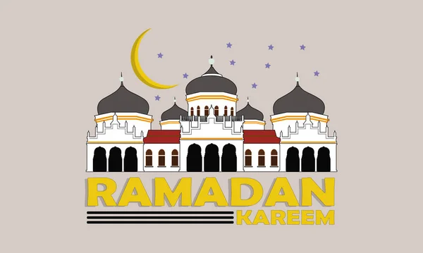 Ramadan Kareem Illustration Mosque Crescent Moon — Stock Vector