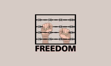İki elinde dikenli tellerle özgürlük arzusunun resmedilmiş hali..