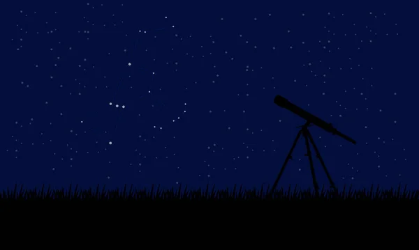 Background Night Sky Silhouette Telescope Constellation Orion — ストックベクタ