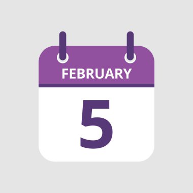 Düz simge takvimi 5 Şubat 'ta gri arka planda izole edildi. Vektör illüstrasyonu.