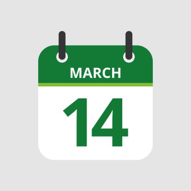 Düz simge takvimi 14 Mart 'ta gri arkaplanda izole edildi. Vektör illüstrasyonu.