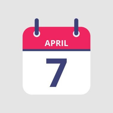 Düz simge takvimi 7 Nisan 'da gri arka planda izole edildi. Vektör illüstrasyonu.