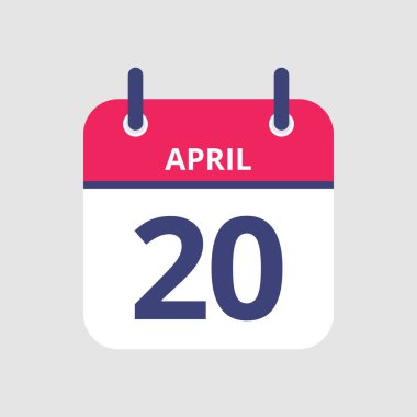 Düz simge takvimi 20 Nisan 'da gri arka planda izole edildi. Vektör illüstrasyonu.