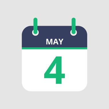 Düz simge takvimi 4 Mayıs gri arka planda izole edildi. Vektör illüstrasyonu.