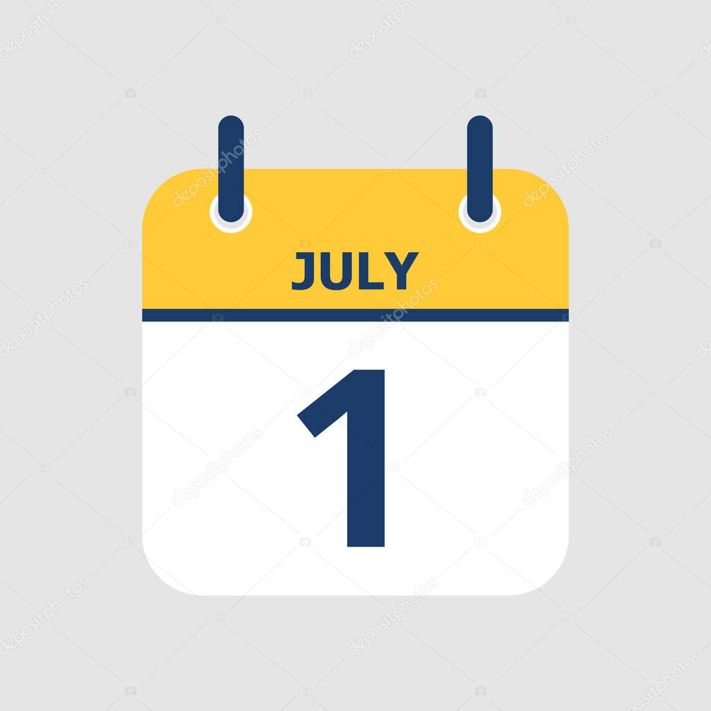 Flat icon calendar 1st of July isolated on gray background. Vector illustration.