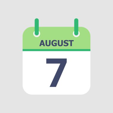 Düz simge takvimi 7 Ağustos 'ta gri arka planda izole edildi. Vektör illüstrasyonu.