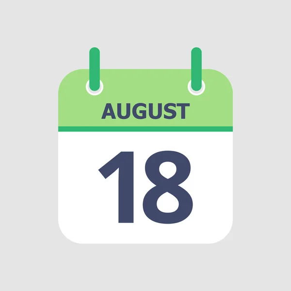 Flat Icon Calendar 18Th August Isolated Gray Background Vector Illustration — Stock Vector