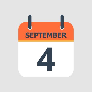 Düz simge takvimi 4 Eylül 'de gri arka planda izole edildi. Vektör illüstrasyonu.