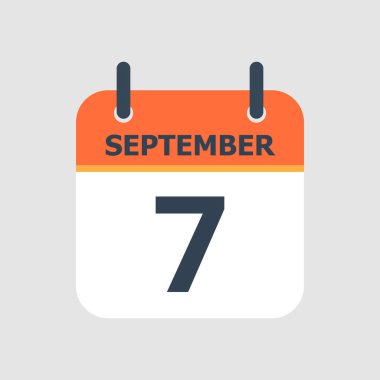 Düz simge takvimi 7 Eylül 'de gri arka planda izole edildi. Vektör illüstrasyonu.