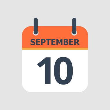 Düz simge takvimi 10 Eylül 'de gri arka planda izole edildi. Vektör illüstrasyonu.