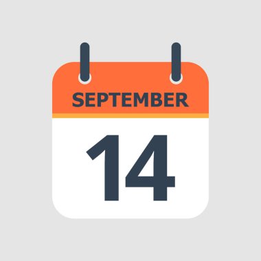 Düz simge takvimi 14 Eylül 'de gri arka planda izole edildi. Vektör illüstrasyonu.