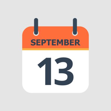 Düz simge takvimi 13 Eylül 'de gri arka planda izole edildi. Vektör illüstrasyonu.