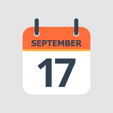 Düz simge takvimi 17 Eylül 'de gri arka planda izole edildi. Vektör illüstrasyonu.