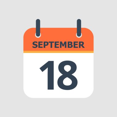 Düz simge takvimi 18 Eylül 'de gri arka planda izole edildi. Vektör illüstrasyonu.