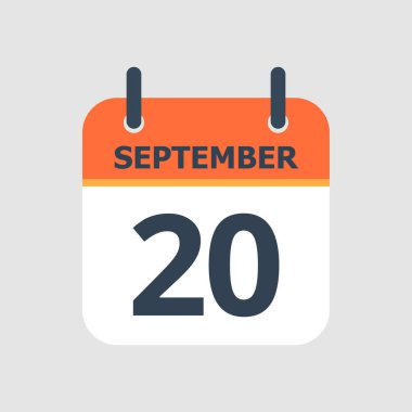 Düz simge takvimi 20 Eylül 'de gri arka planda izole edildi. Vektör illüstrasyonu.