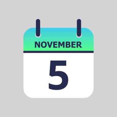 Düz simge takvimi 5 Kasım 'da gri arka planda izole edildi. Vektör illüstrasyonu.