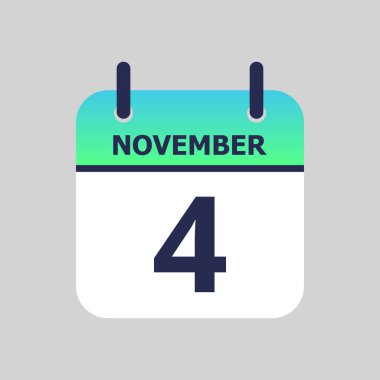 Düz simge takvimi 4 Kasım 'da gri arka planda izole edildi. Vektör illüstrasyonu.