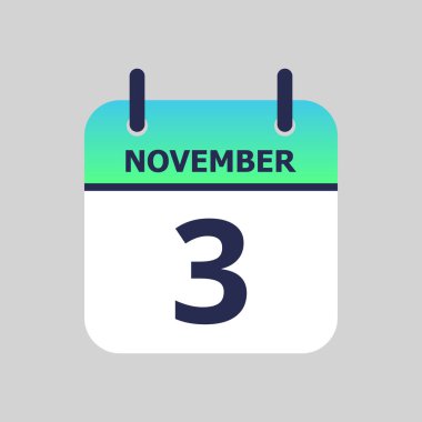 Düz simge takvimi 3 Kasım 'da gri arka planda izole edildi. Vektör illüstrasyonu.