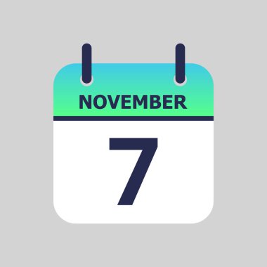 Düz simge takvimi. 7 Kasım, gri arka planda izole edilmiş. Vektör illüstrasyonu.
