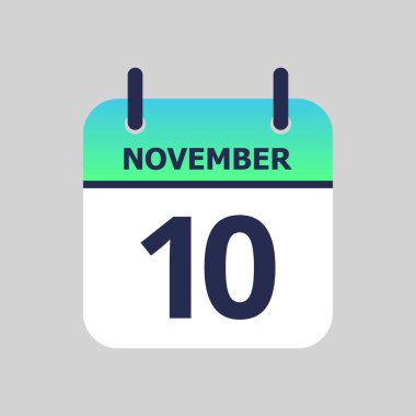 Düz simge takvimi 10 Kasım 'da gri arkaplanda izole edildi. Vektör illüstrasyonu.