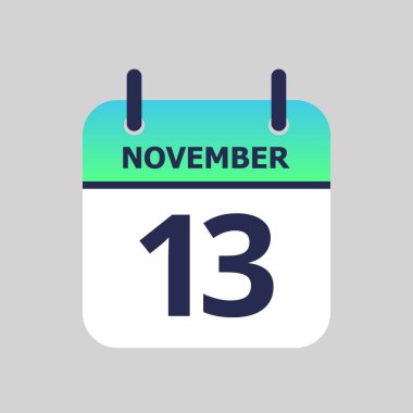 Düz simge takvimi 13 Kasım 'da gri arka planda izole edildi. Vektör illüstrasyonu.