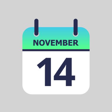 Düz simge takvimi 14 Kasım 'da gri arka planda izole edildi. Vektör illüstrasyonu.