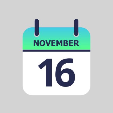 Düz simge takvimi 16 Kasım 'da gri arkaplanda izole edildi. Vektör illüstrasyonu.