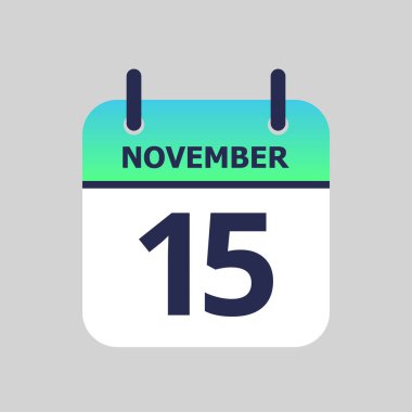 Düz simge takvimi 15 Kasım 'da gri arka planda izole edildi. Vektör illüstrasyonu.