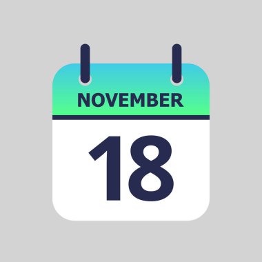 Düz simge takvimi 18 Kasım 'da gri arkaplanda izole edildi. Vektör illüstrasyonu.
