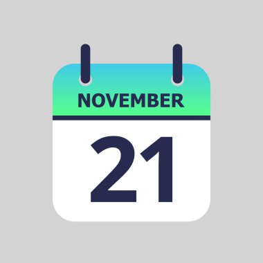 Düz simge takvimi 21 Kasım 'da gri arka planda izole edildi. Vektör illüstrasyonu.