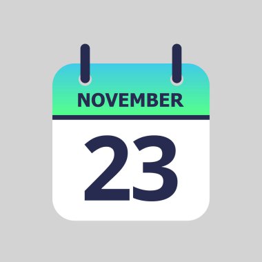 23 Kasım 'da düz simge takvimi gri arka planda izole edildi. Vektör illüstrasyonu.