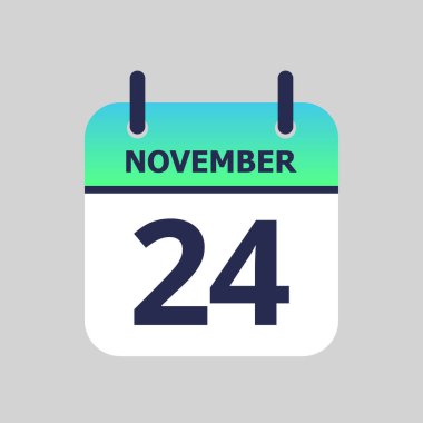 Düz simge takvimi 24 Kasım 'da gri arka planda izole edildi. Vektör illüstrasyonu.