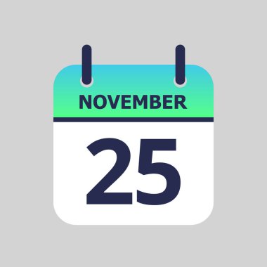 Düz simge takvimi 25 Kasım 'da gri arka planda izole edildi. Vektör illüstrasyonu.