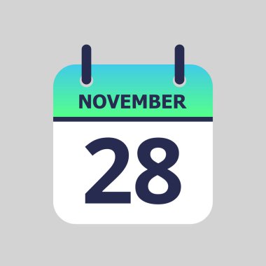 Düz simge takvimi 28 Kasım 'da gri arka planda izole edildi. Vektör illüstrasyonu.