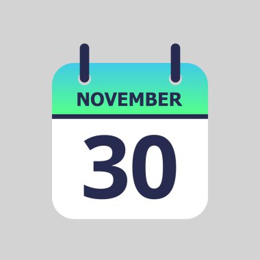 Düz simge takvimi 30 Kasım 'da gri arka planda izole edildi. Vektör illüstrasyonu.