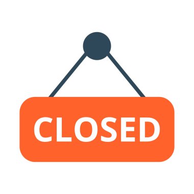 Düz turuncu kapalı tabela beyaz arka planda izole edilmiş. Vektör illüstrasyonu.