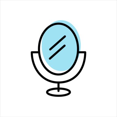 Beyaz arkaplanda mavi elementli çizgi simgesi aynası. Vektör illüstrasyonu.