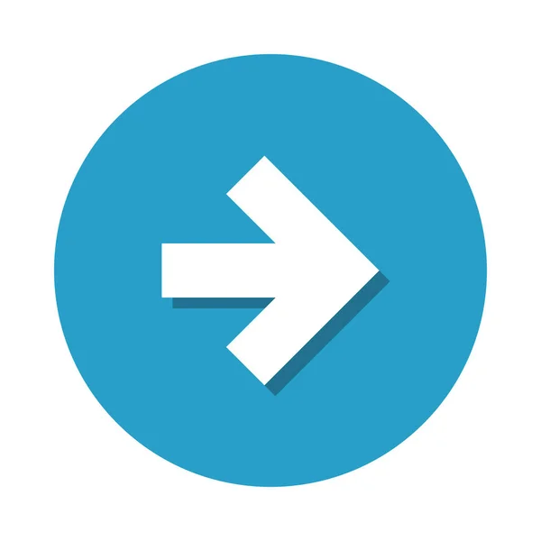 Flaches Symbol Pfeil Rechts Auf Blauem Kreis Isoliert Auf Weißem — Stockvektor
